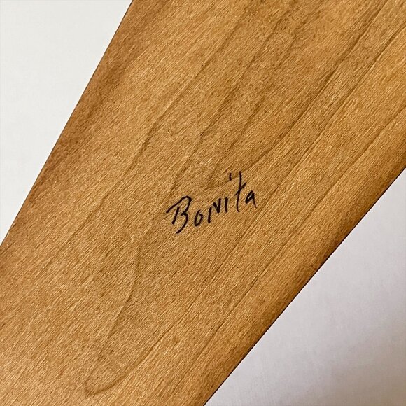 Vintage Hand Painted Wooden Scissor Holder Floral Wall Pocket Pink Flower Signed - Picture 4 of 6